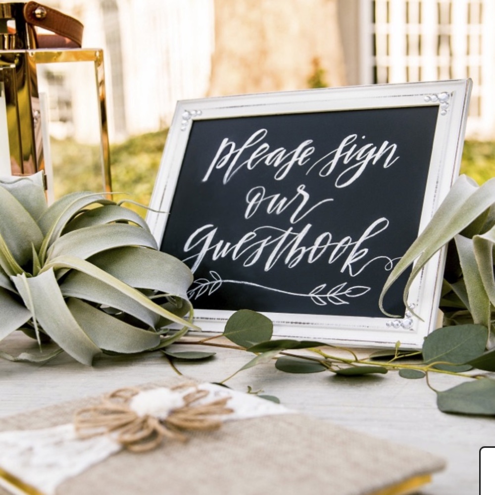 white wash chalkboard frame wedding